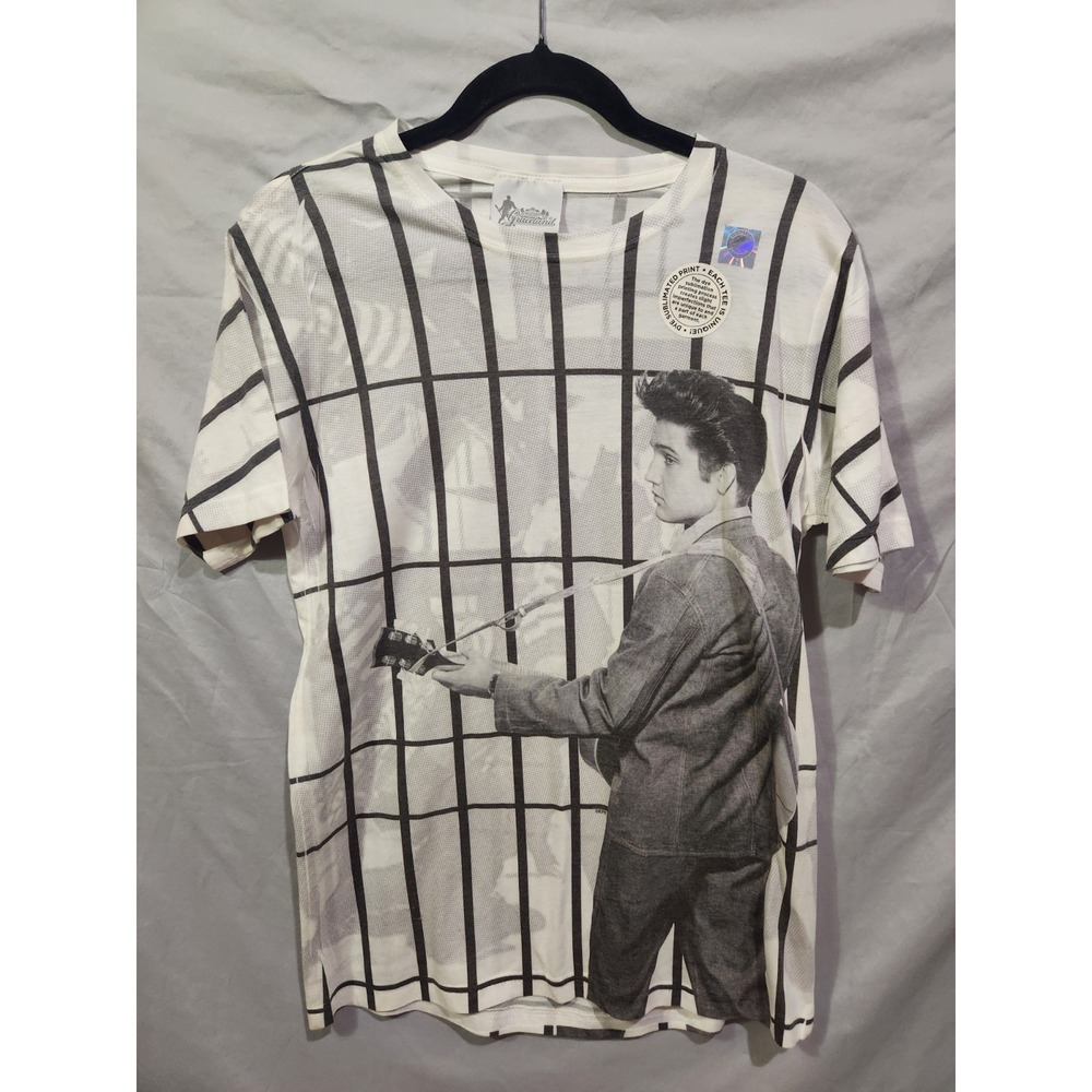 NWT Graceland Elvis Presley T-Shirt Small White AOP Jailhouse Rock Grid Tee